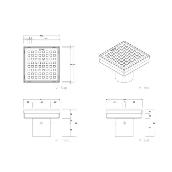 DESAGUE AQUAFLOW SQUARE DOTS MATT NOIR