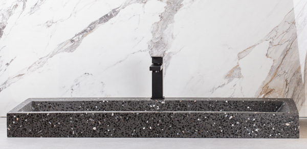 MEDIUM CUBE BLACK AND PEARL TERRAZZO WASHBASIN