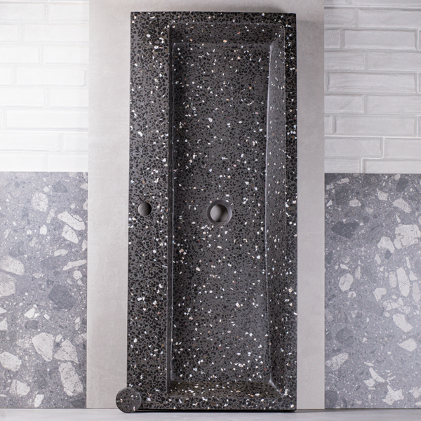 MEDIUM CUBE BLACK AND PEARL TERRAZZO WASHBASIN