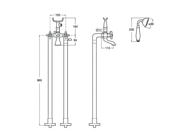 Carmen Bath Shower Mixer Two-Handle with Column 