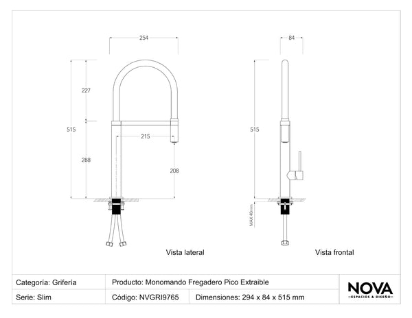 Slim Kitchen Faucet Pull-Out Spout 