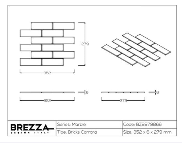 Mosaico Bricks Carrara